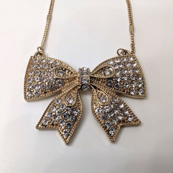 LC Lauren Conrad Jewelry - Vintage Delicate Gold & Rhinestone Crystal Bow Necklace